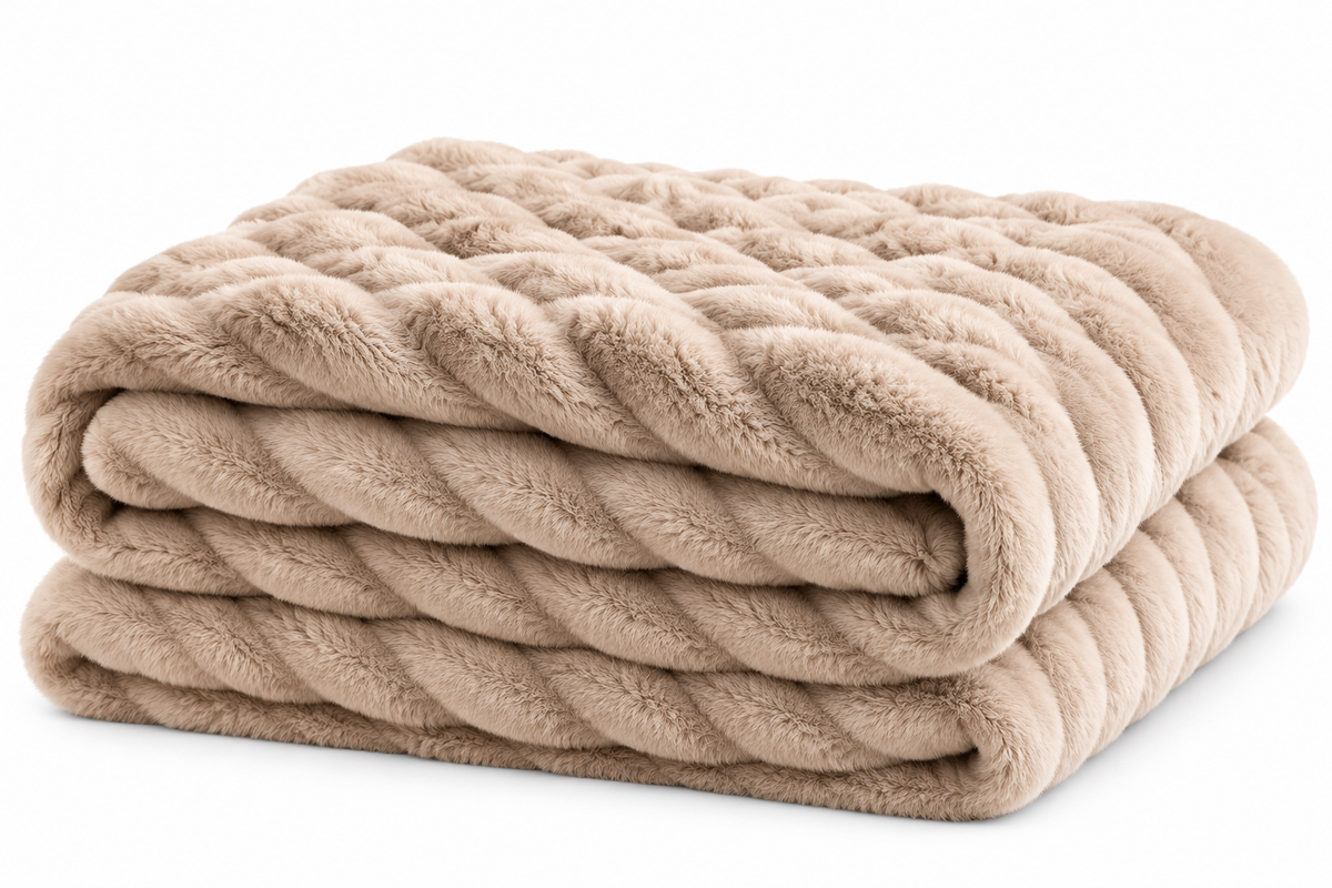 Luxe Double-Layer Faux Fur Throw Blanket – 50" x 60": Khaki