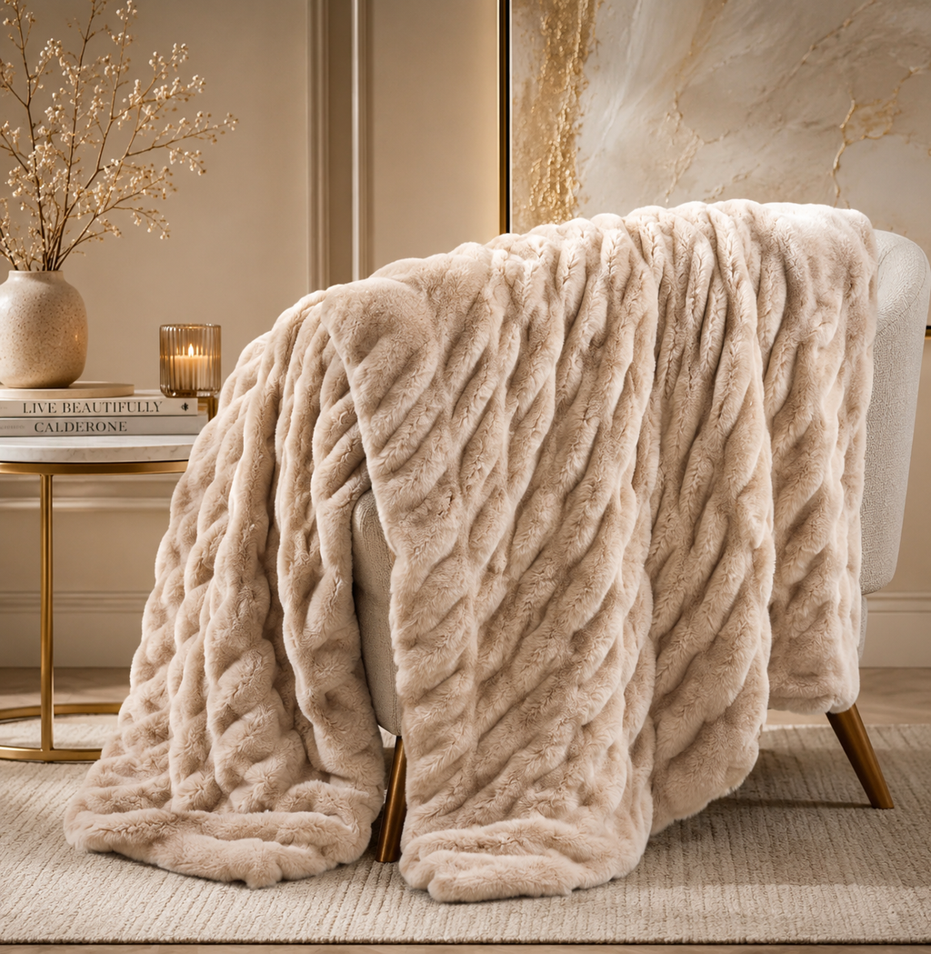 Luxe Double-Layer Faux Fur Throw Blanket – 50" x 60": Khaki