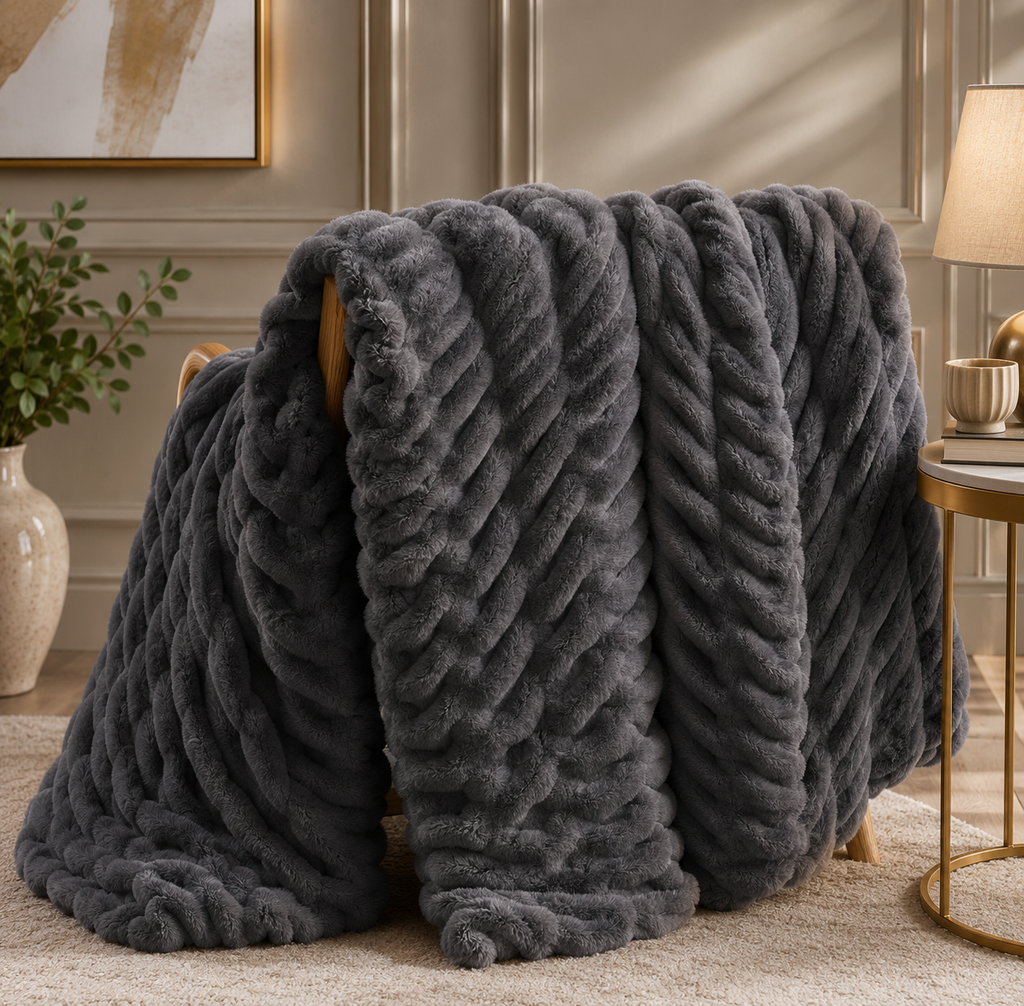 Luxe Double-Layer Faux Fur Throw Blanket – 50" x 60": Khaki