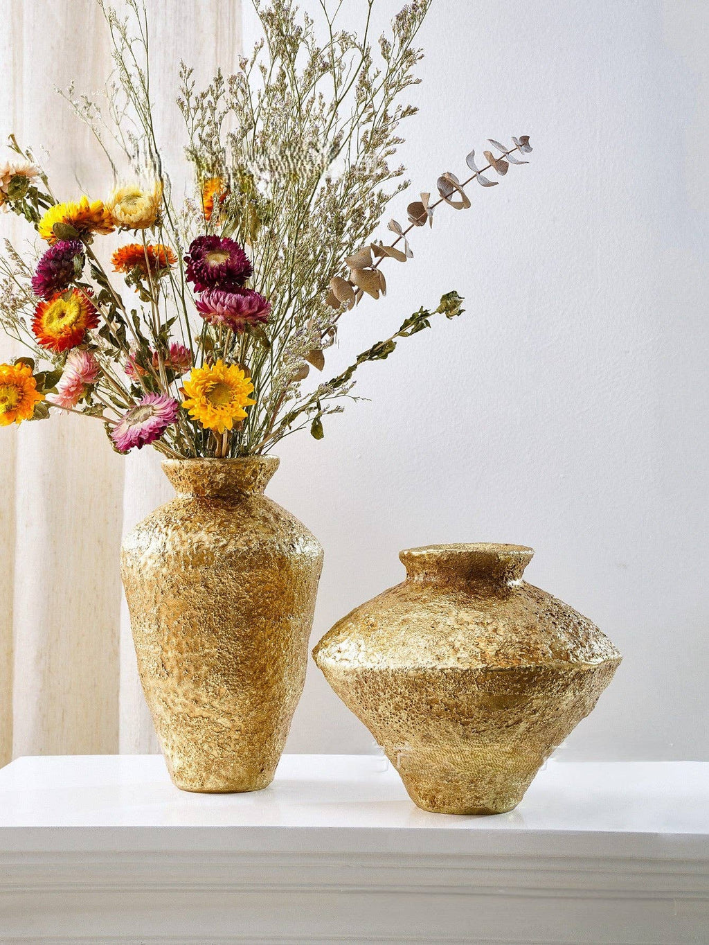 Textured Gold Decorative Vases: Tall
