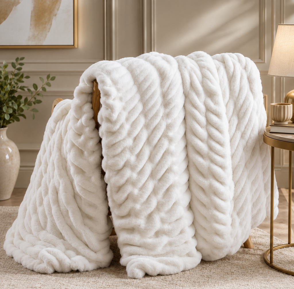 Luxe Double-Layer Faux Fur Throw Blanket – 50" x 60": Khaki