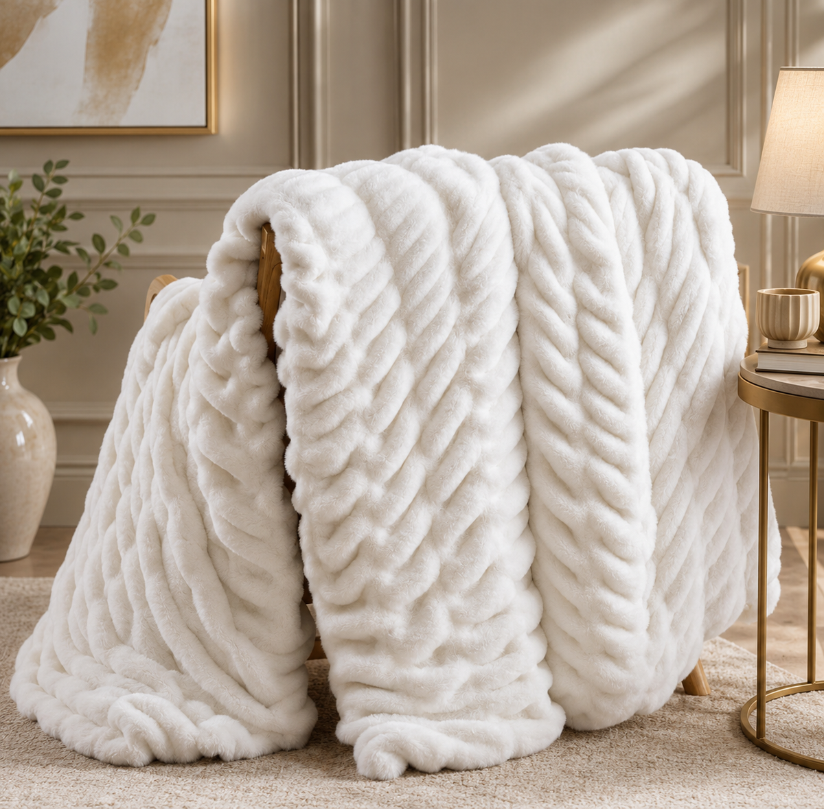 Luxe Double-Layer Faux Fur Throw Blanket – 50" x 60": Khaki