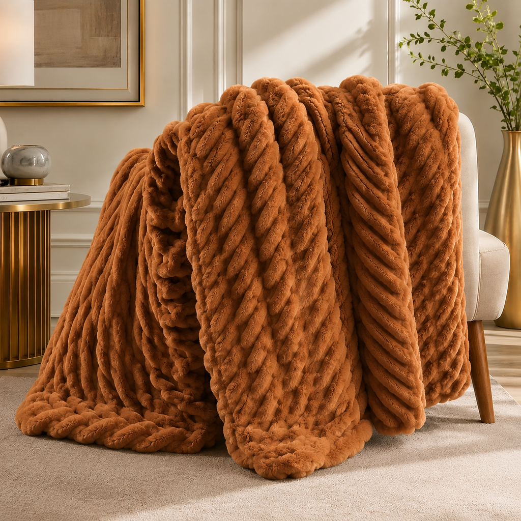 Luxe Double-Layer Faux Fur Throw Blanket – 50" x 60": Khaki