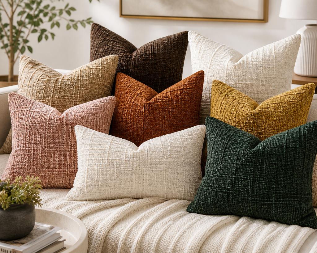 Double-Sided Textured Chenille Throw Pillow: Blue / Cover Only / 18x18