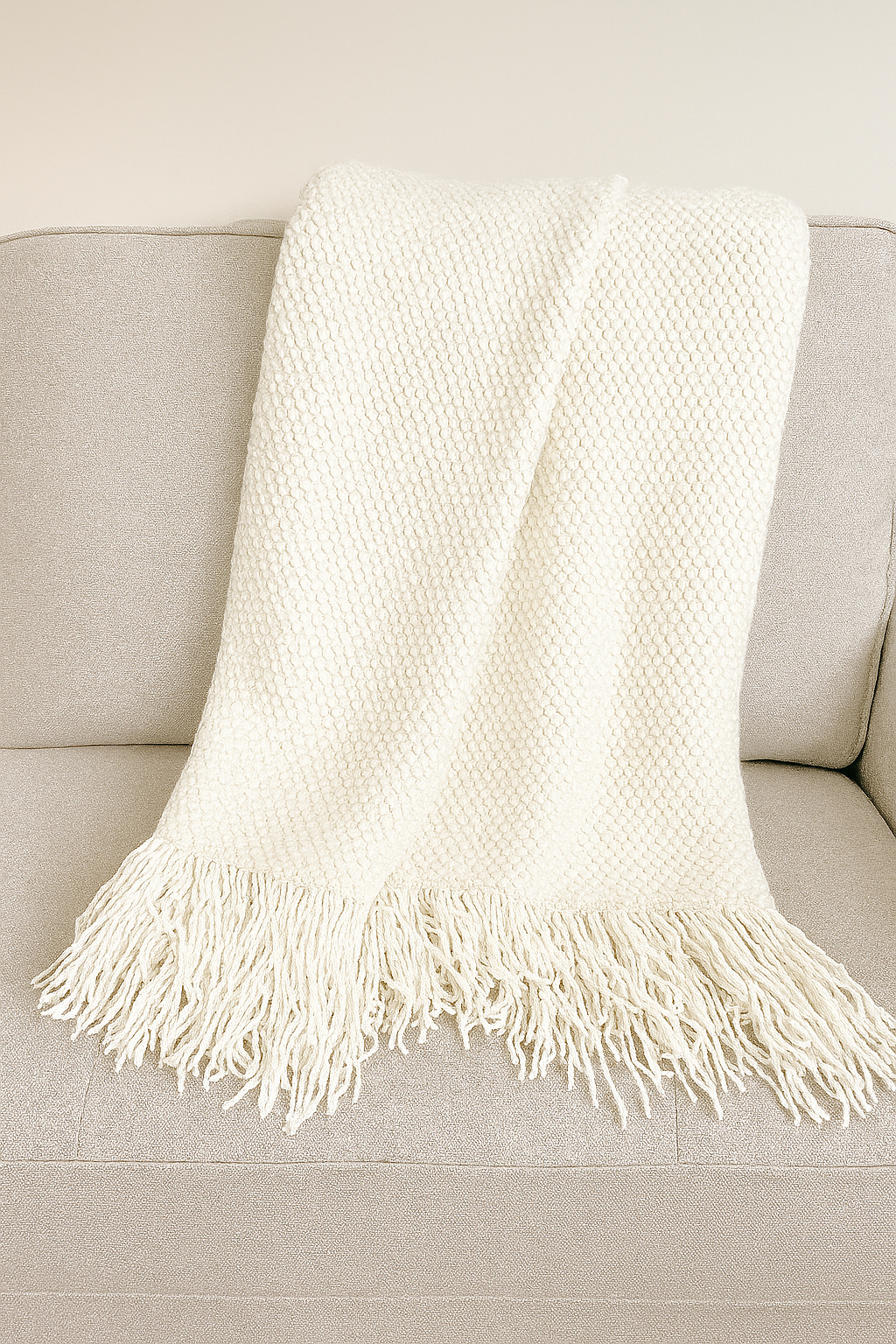 Knit Textured 50"x60" Throw Blanket with Fringe: Navy Blue