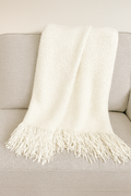 Knit Textured 50"x60" Throw Blanket with Fringe: Ivory