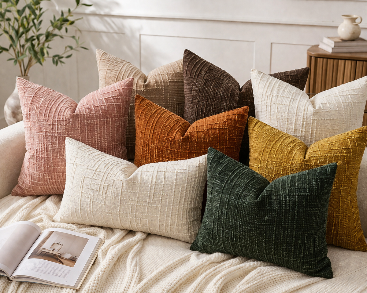 Double-Sided Textured Chenille Throw Pillow: Blue / Cover Only / 18x18
