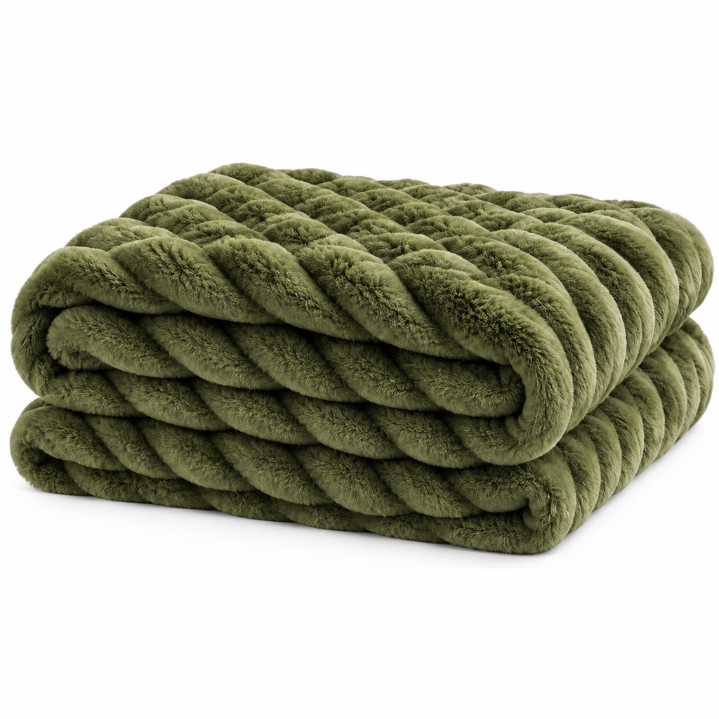 Luxe Double-Layer Faux Fur Throw Blanket – 50" x 60": Khaki