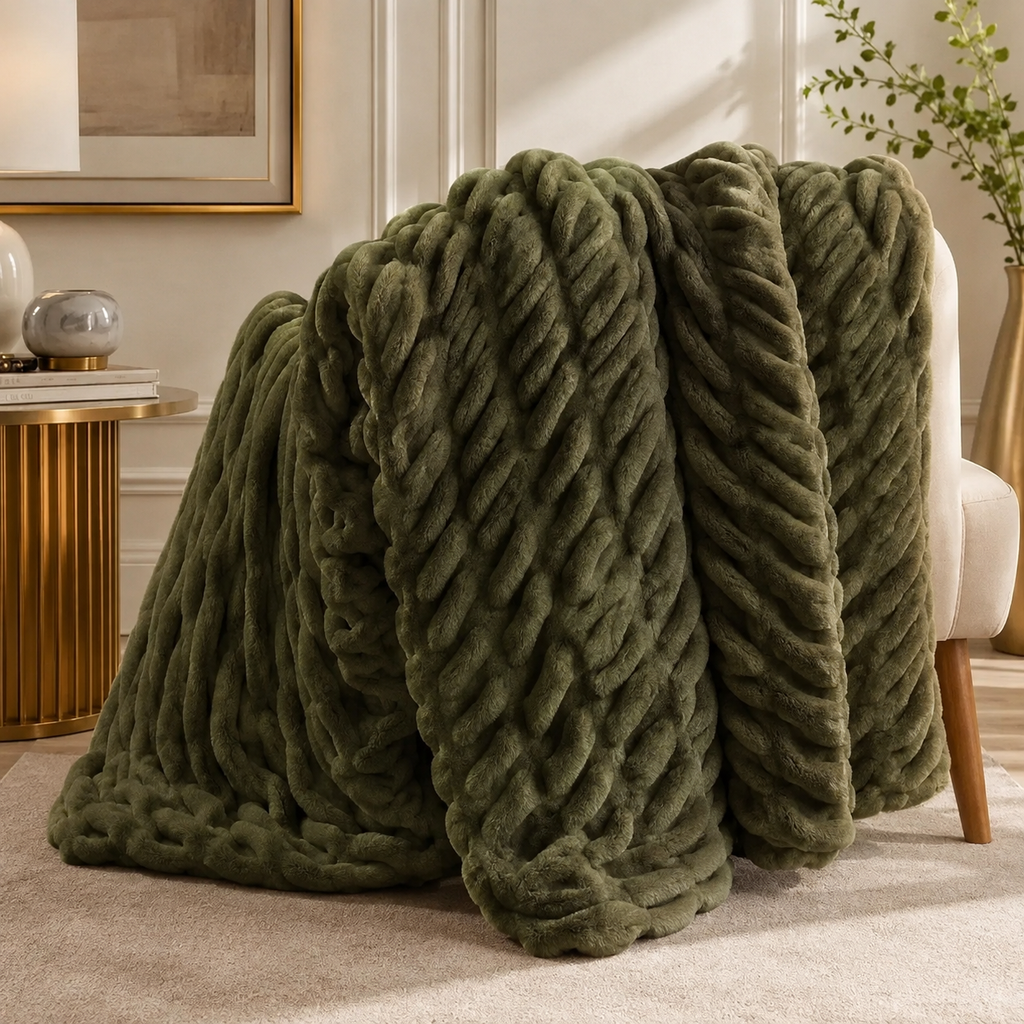 Luxe Double-Layer Faux Fur Throw Blanket – 50" x 60": Khaki