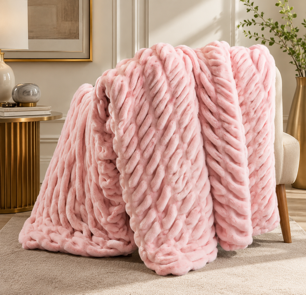 Luxe Double-Layer Faux Fur Throw Blanket – 50" x 60": Khaki