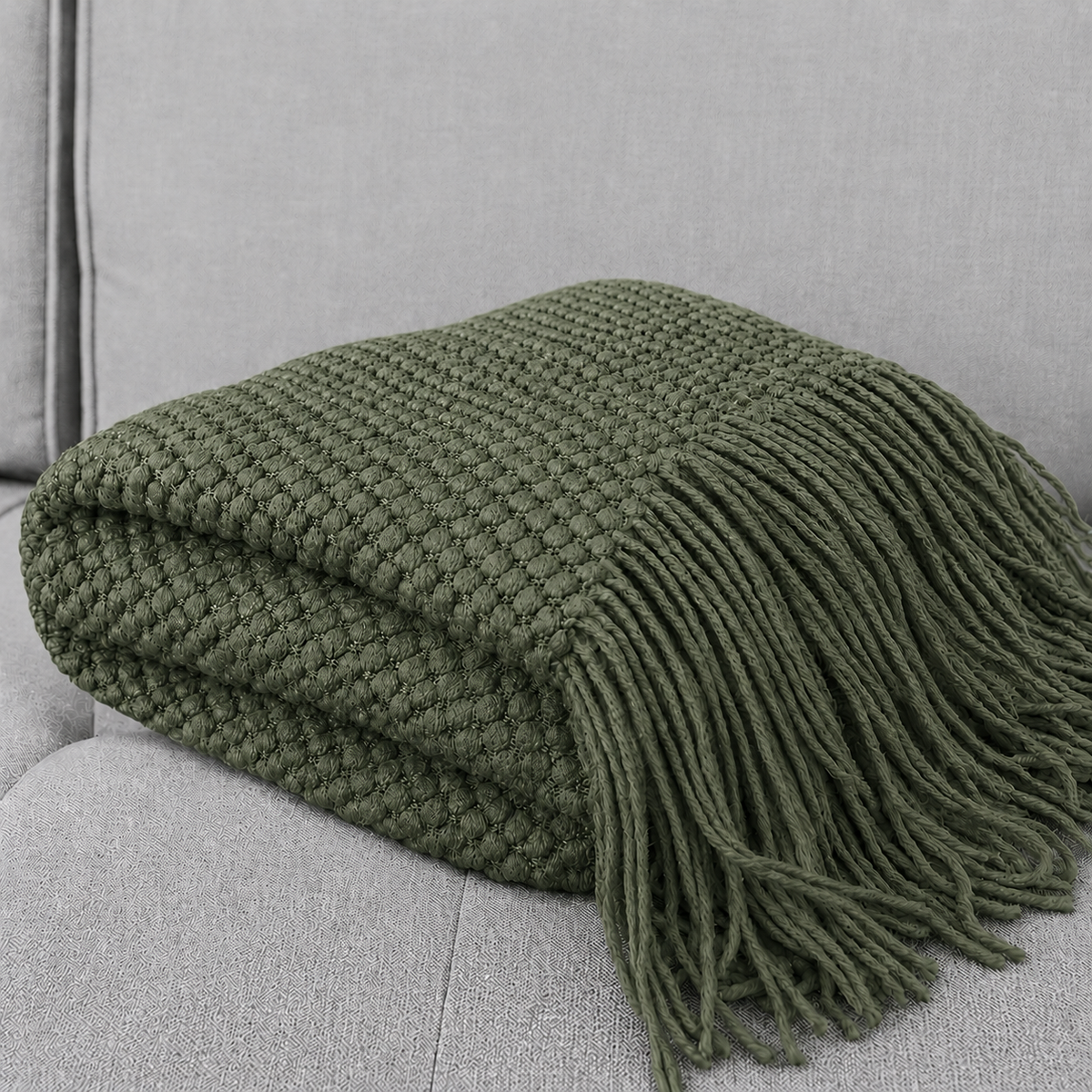 Knit Textured 50"x60" Throw Blanket with Fringe: Ivory