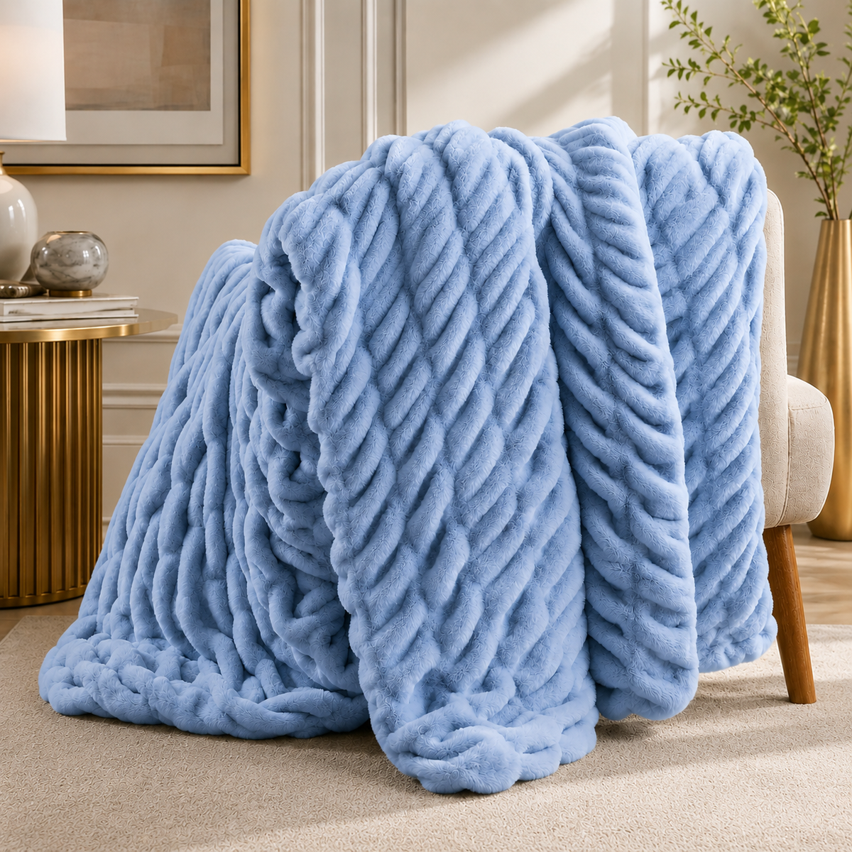 Luxe Double-Layer Faux Fur Throw Blanket – 50" x 60": Khaki