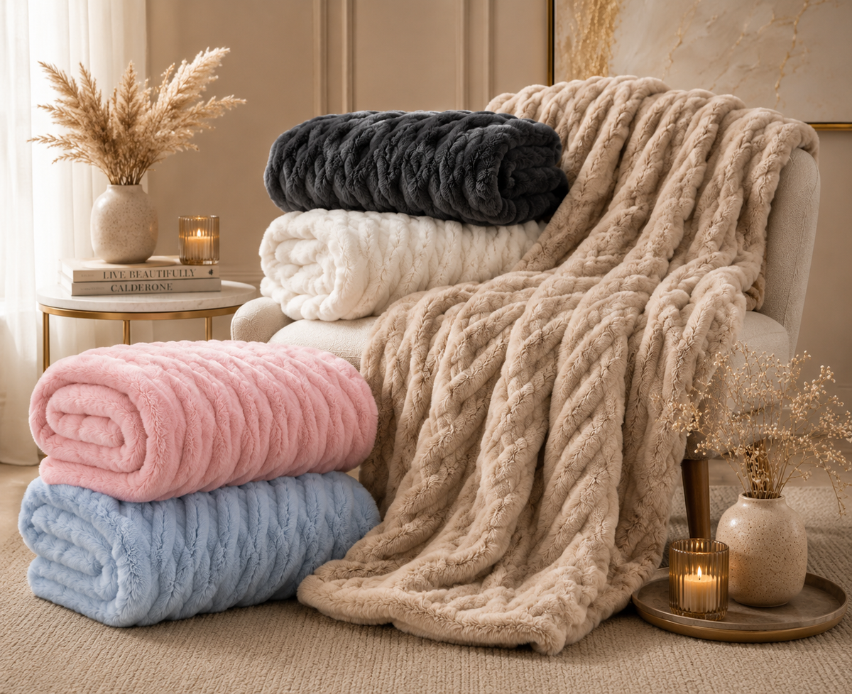 Luxe Double-Layer Faux Fur Throw Blanket – 50" x 60": Khaki